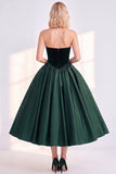 Burgundy Velvet A Line Sweetheart Midi Work Dress