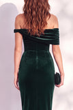 Off the Shoulder Burgundy Velvet Bodycon Midi Work Dress