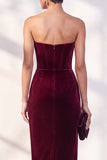 Burgundy Corset Sweetheart Velvet Bodycon Midi Work Dress