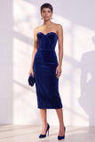 Burgundy Corset Sweetheart Velvet Bodycon Midi Work Dress