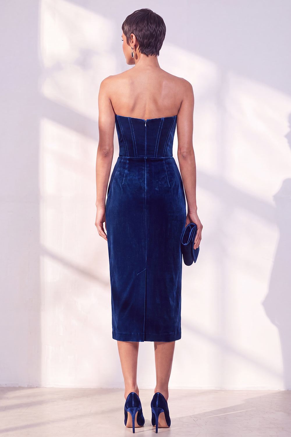 Burgundy Corset Sweetheart Velvet Bodycon Midi Work Dress