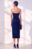 Burgundy Corset Sweetheart Velvet Bodycon Midi Work Dress