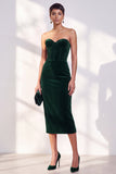 Burgundy Corset Sweetheart Velvet Bodycon Midi Work Dress