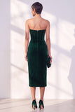 Burgundy Corset Sweetheart Velvet Bodycon Midi Work Dress