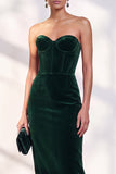 Burgundy Corset Sweetheart Velvet Bodycon Midi Work Dress