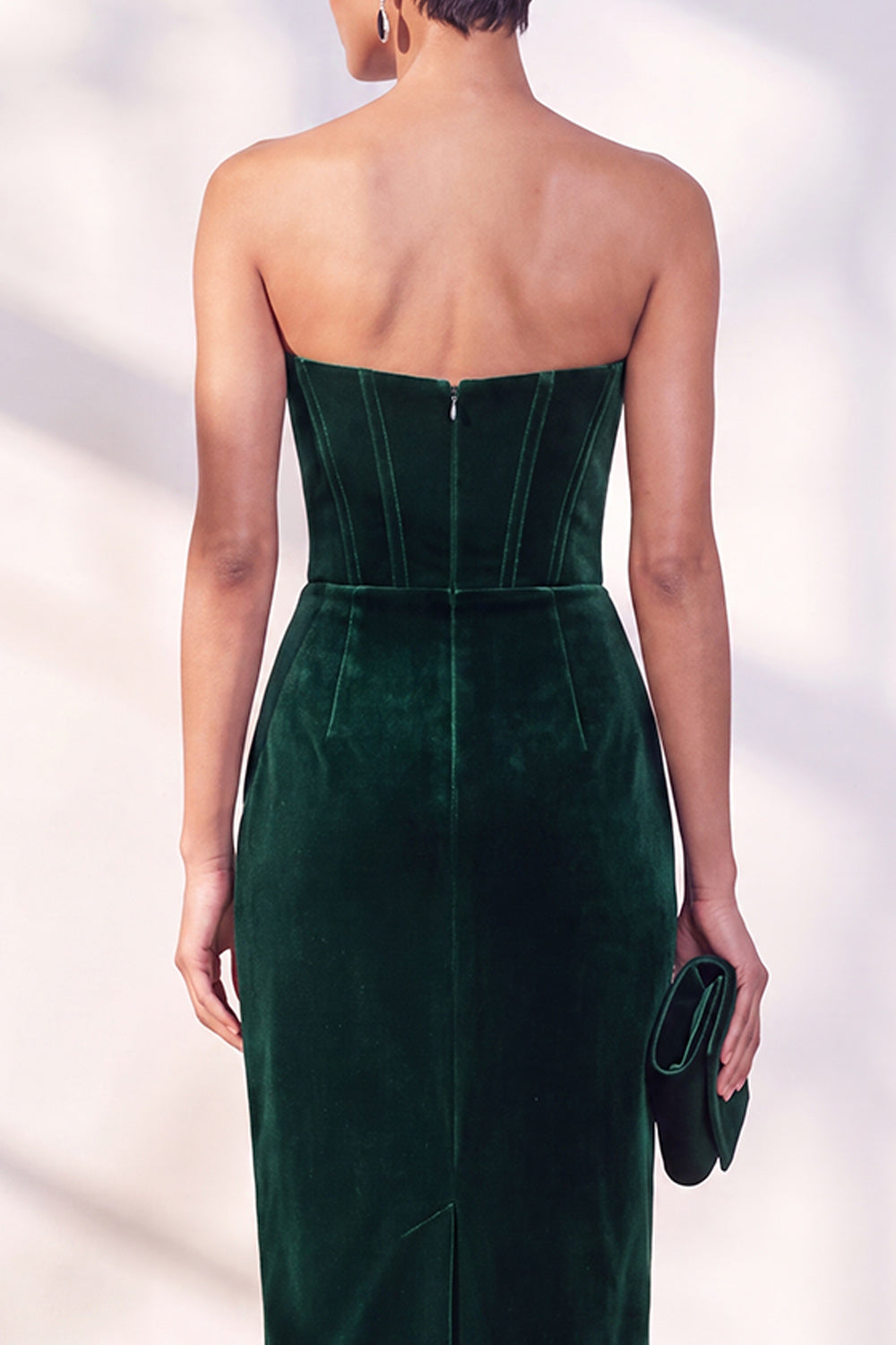 Burgundy Corset Sweetheart Velvet Bodycon Midi Work Dress