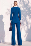 Berlin Blue Slim Fit Shawl Lapel Double Breasted 2 Piece Work Suits