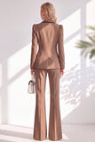 Notched Lapel Brown Slim Fit Double Breasted 2 Piece Work Suits