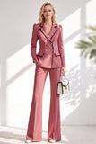 Notched Lapel Brown Slim Fit Double Breasted 2 Piece Work Suits