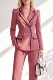 Notched Lapel Brown Slim Fit Double Breasted 2 Piece Work Suits
