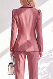 Notched Lapel Brown Slim Fit Double Breasted 2 Piece Work Suits