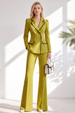 Notched Lapel Brown Slim Fit Double Breasted 2 Piece Work Suits