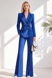Notched Lapel Brown Slim Fit Double Breasted 2 Piece Work Suits
