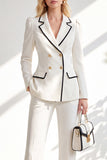 Notched Lapel Brown Slim Fit Double Breasted 2 Piece Work Suits