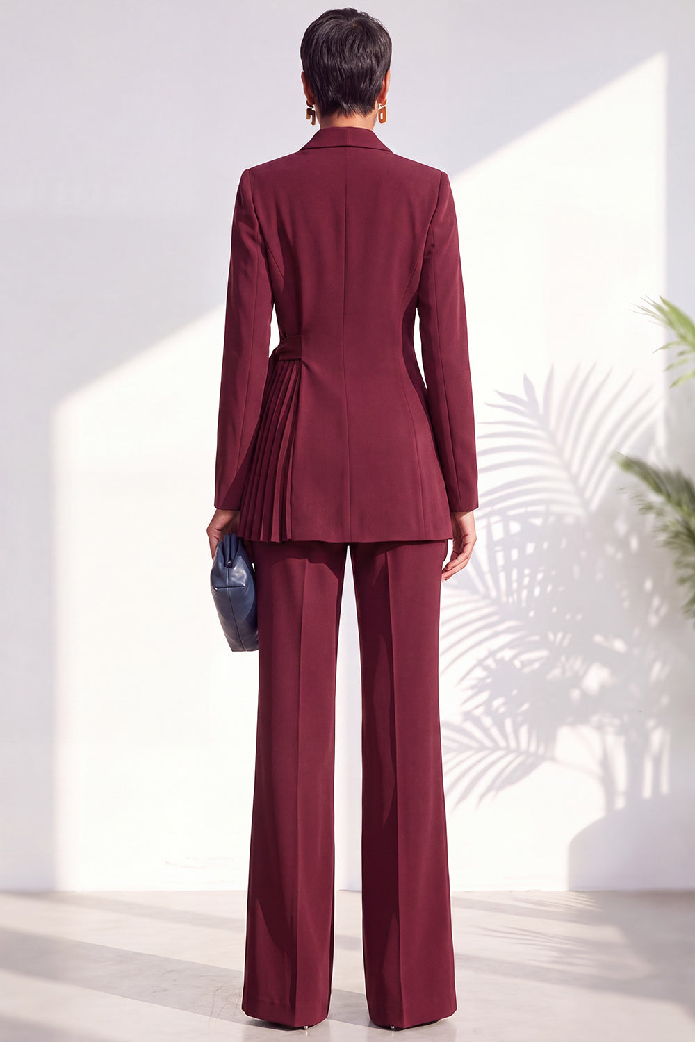 Shawl Lapel Dusty Green Pleated 2 Piece Work Suits with Sash