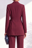 Shawl Lapel Dusty Green Pleated 2 Piece Work Suits with Sash