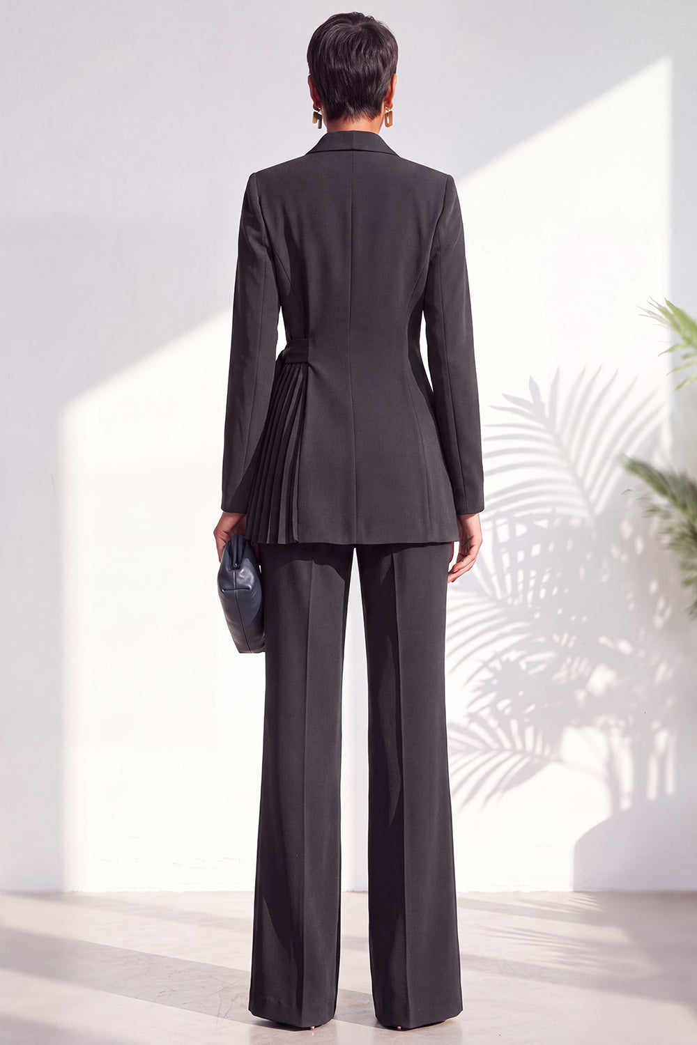 Shawl Lapel Dusty Green Pleated 2 Piece Work Suits with Sash