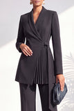 Shawl Lapel Dusty Green Pleated 2 Piece Work Suits with Sash