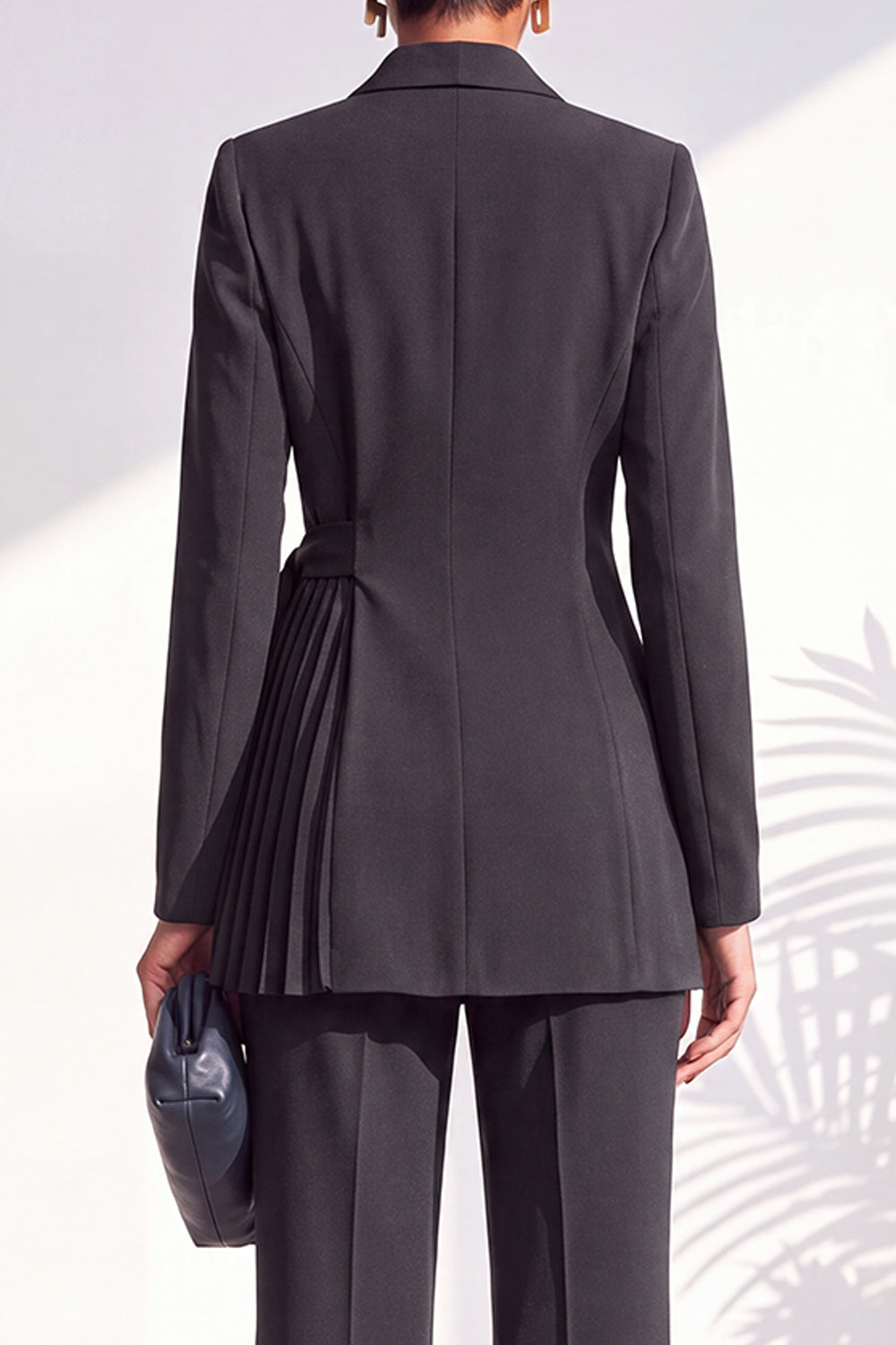 Shawl Lapel Dusty Green Pleated 2 Piece Work Suits with Sash