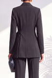 Shawl Lapel Dusty Green Pleated 2 Piece Work Suits with Sash
