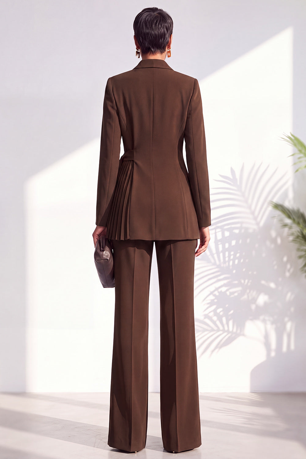 Shawl Lapel Dusty Green Pleated 2 Piece Work Suits with Sash