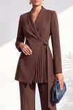 Shawl Lapel Dusty Green Pleated 2 Piece Work Suits with Sash