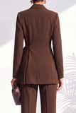 Shawl Lapel Dusty Green Pleated 2 Piece Work Suits with Sash