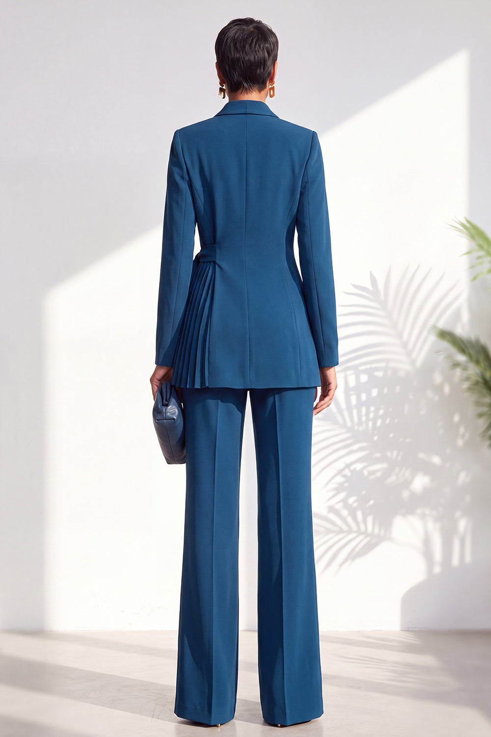 Shawl Lapel Dusty Green Pleated 2 Piece Work Suits with Sash