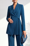 Shawl Lapel Dusty Green Pleated 2 Piece Work Suits with Sash