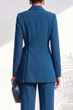 Shawl Lapel Dusty Green Pleated 2 Piece Work Suits with Sash