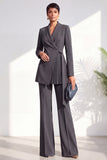 Shawl Lapel Dusty Green Pleated 2 Piece Work Suits with Sash