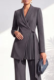 Shawl Lapel Dusty Green Pleated 2 Piece Work Suits with Sash