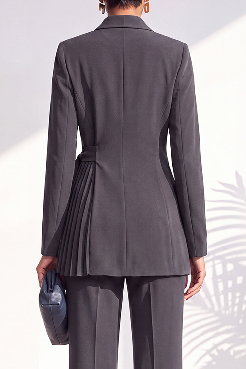 Shawl Lapel Dusty Green Pleated 2 Piece Work Suits with Sash