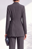 Shawl Lapel Dusty Green Pleated 2 Piece Work Suits with Sash