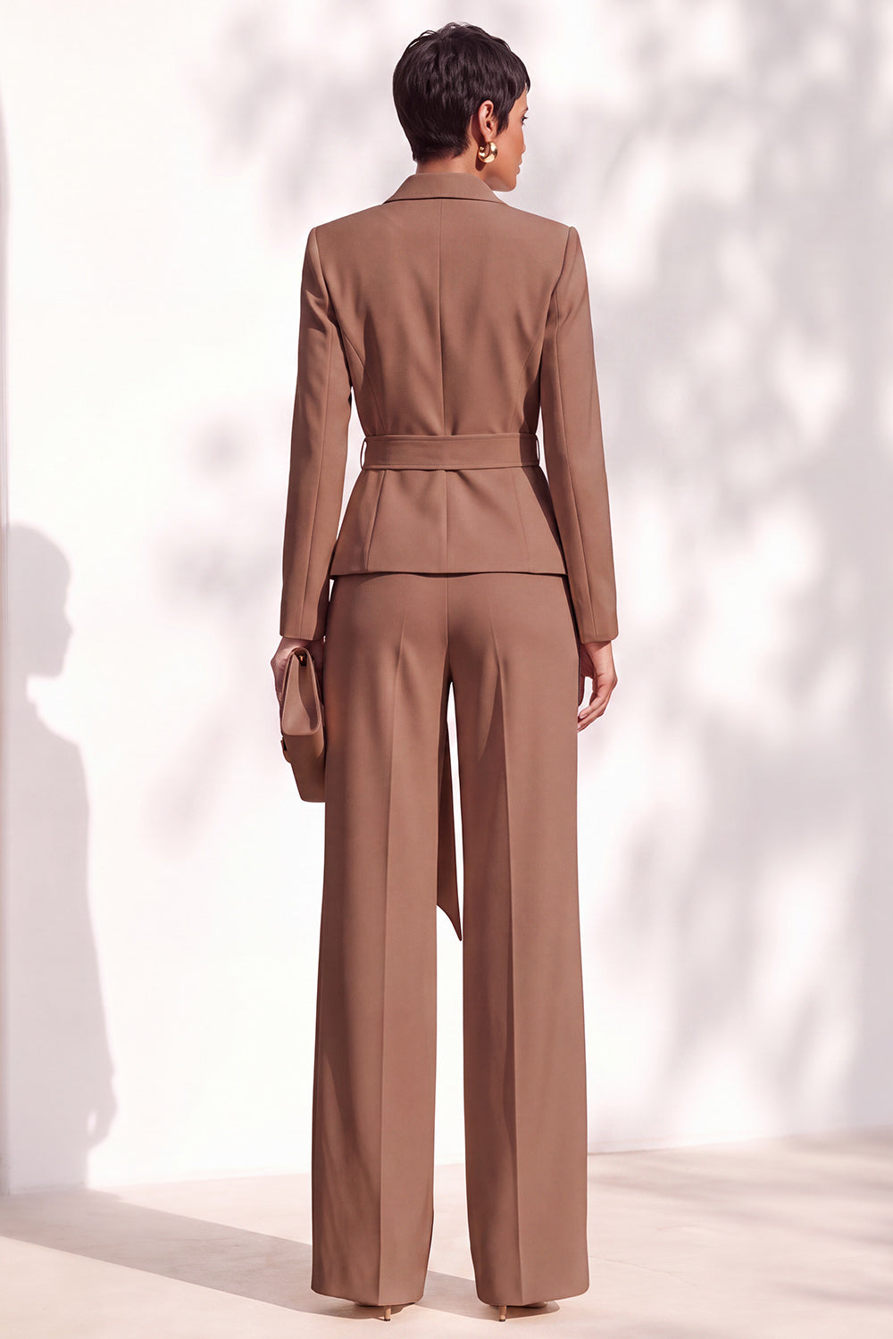 Khaki Shawl Lapel 2 Piece Work Suits with Sash