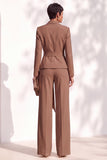 Khaki Shawl Lapel 2 Piece Work Suits with Sash