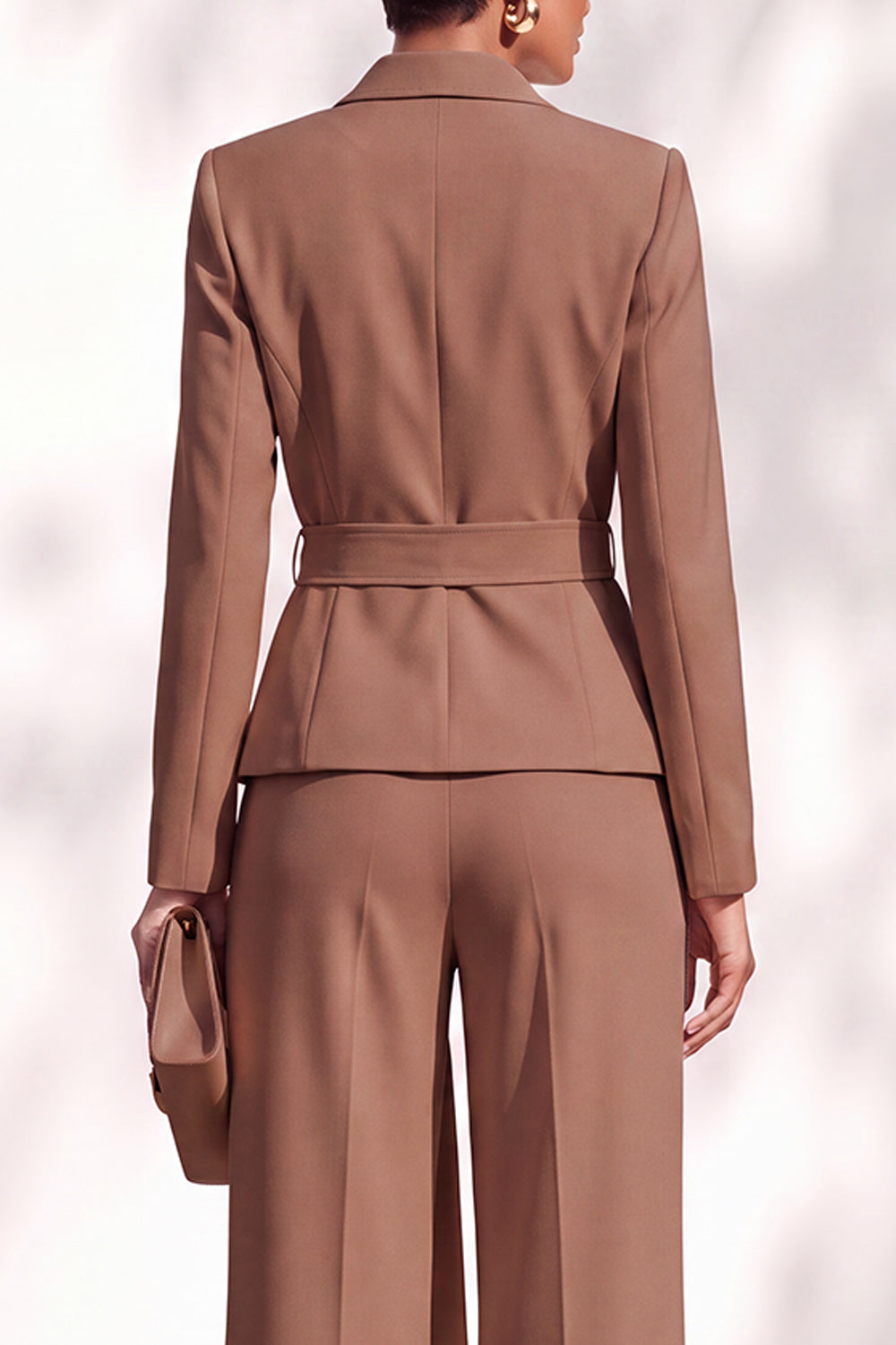 Khaki Shawl Lapel 2 Piece Work Suits with Sash