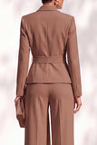 Khaki Shawl Lapel 2 Piece Work Suits with Sash