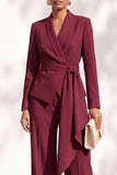 Khaki Shawl Lapel 2 Piece Work Suits with Sash
