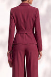 Khaki Shawl Lapel 2 Piece Work Suits with Sash