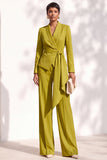 Khaki Shawl Lapel 2 Piece Work Suits with Sash