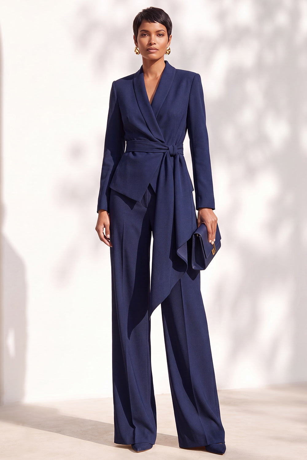 Khaki Shawl Lapel 2 Piece Work Suits with Sash