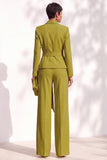 Khaki Shawl Lapel 2 Piece Work Suits with Sash