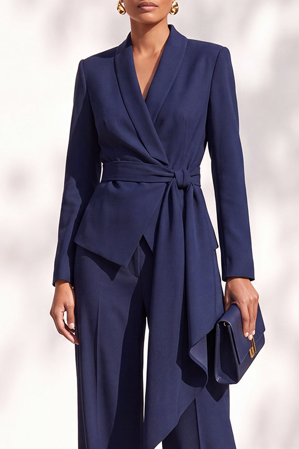 Khaki Shawl Lapel 2 Piece Work Suits with Sash