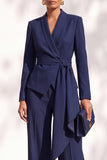Khaki Shawl Lapel 2 Piece Work Suits with Sash