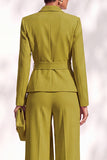 Khaki Shawl Lapel 2 Piece Work Suits with Sash