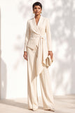 Khaki Shawl Lapel 2 Piece Work Suits with Sash