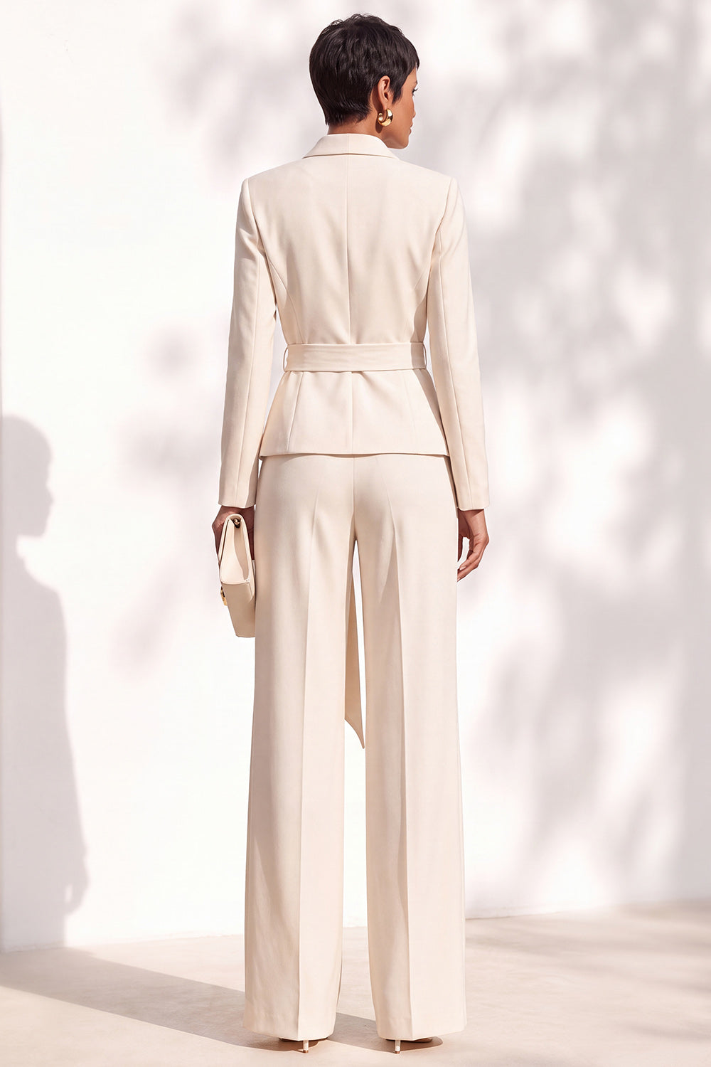 Khaki Shawl Lapel 2 Piece Work Suits with Sash