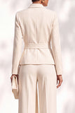 Khaki Shawl Lapel 2 Piece Work Suits with Sash