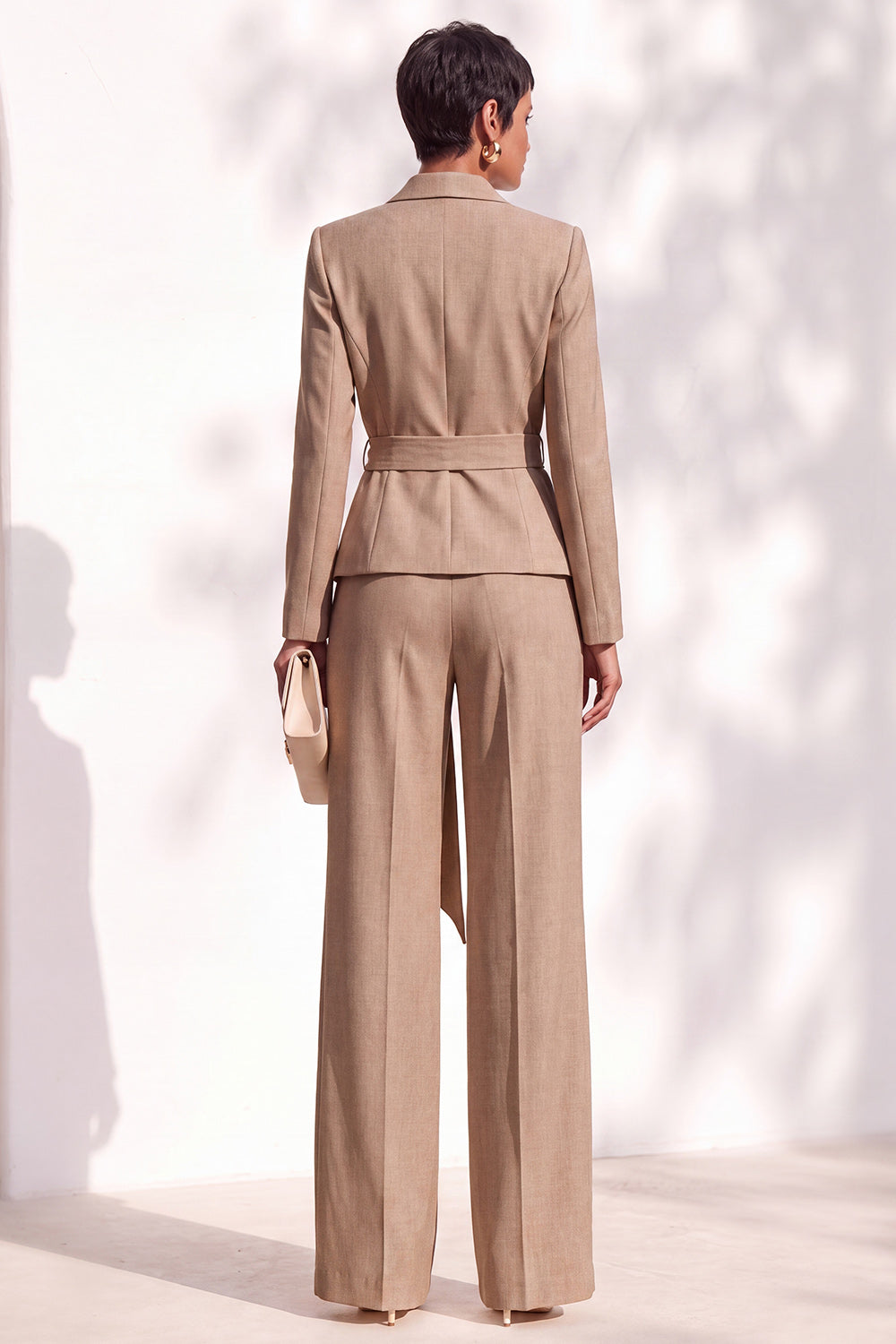 Khaki Shawl Lapel 2 Piece Work Suits with Sash